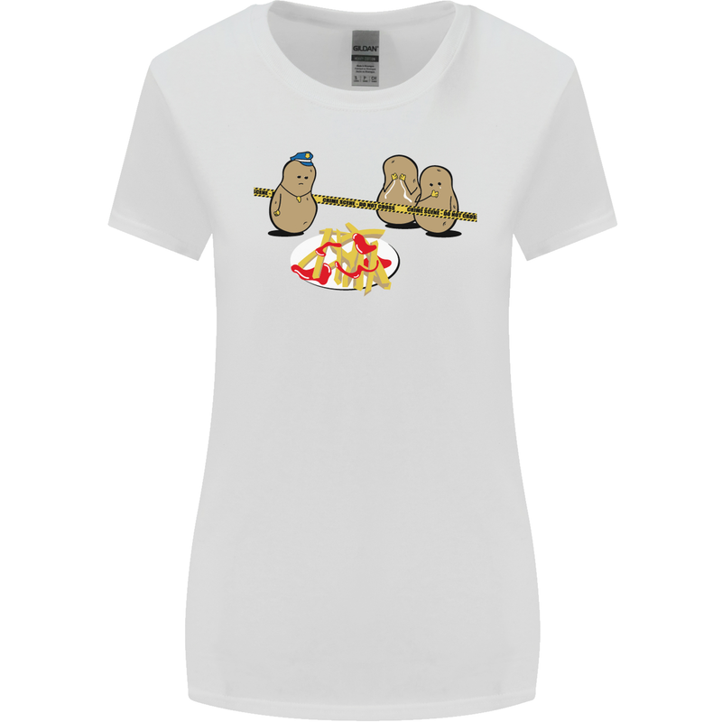 Potato Murder Funny Food BBQ Chef Womens Wider Cut T-Shirt White