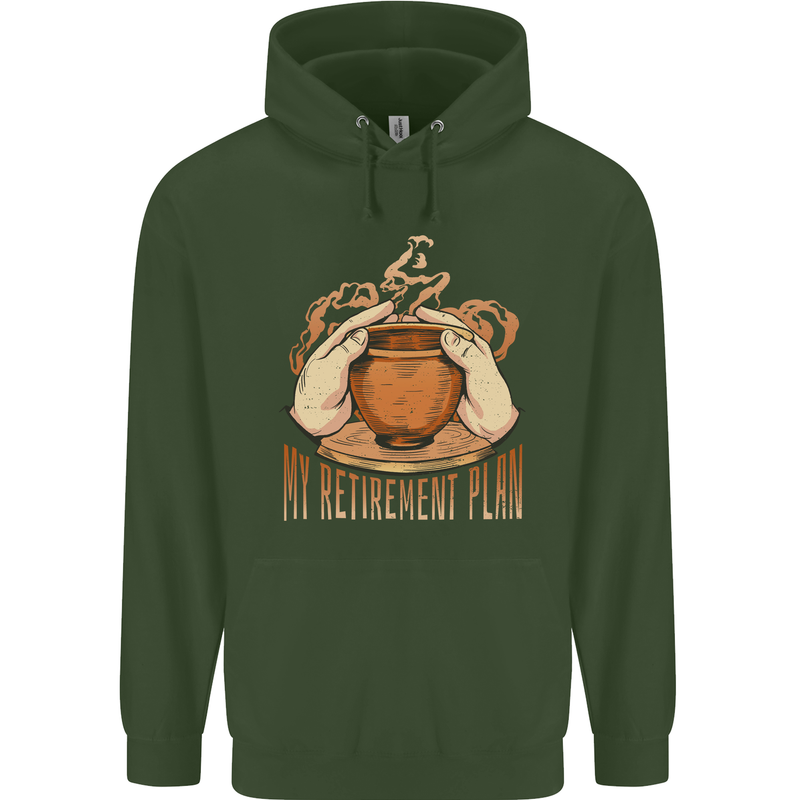 Pottery Retirement Plan Funny Childrens Kids Hoodie Forest Green