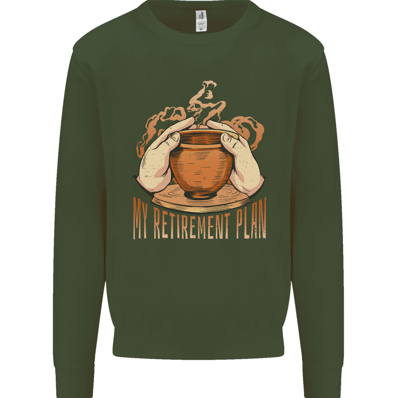 Pottery Retirement Plan Funny Kids Sweatshirt Jumper Forest Green