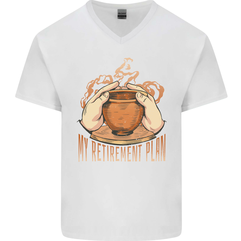 Pottery Retirement Plan Funny Mens V-Neck Cotton T-Shirt White