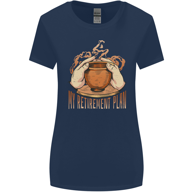 Pottery Retirement Plan Funny Womens Wider Cut T-Shirt Navy Blue