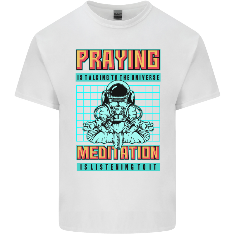 Praying and Meditation Space Universe Yoga Kids T-Shirt Childrens White