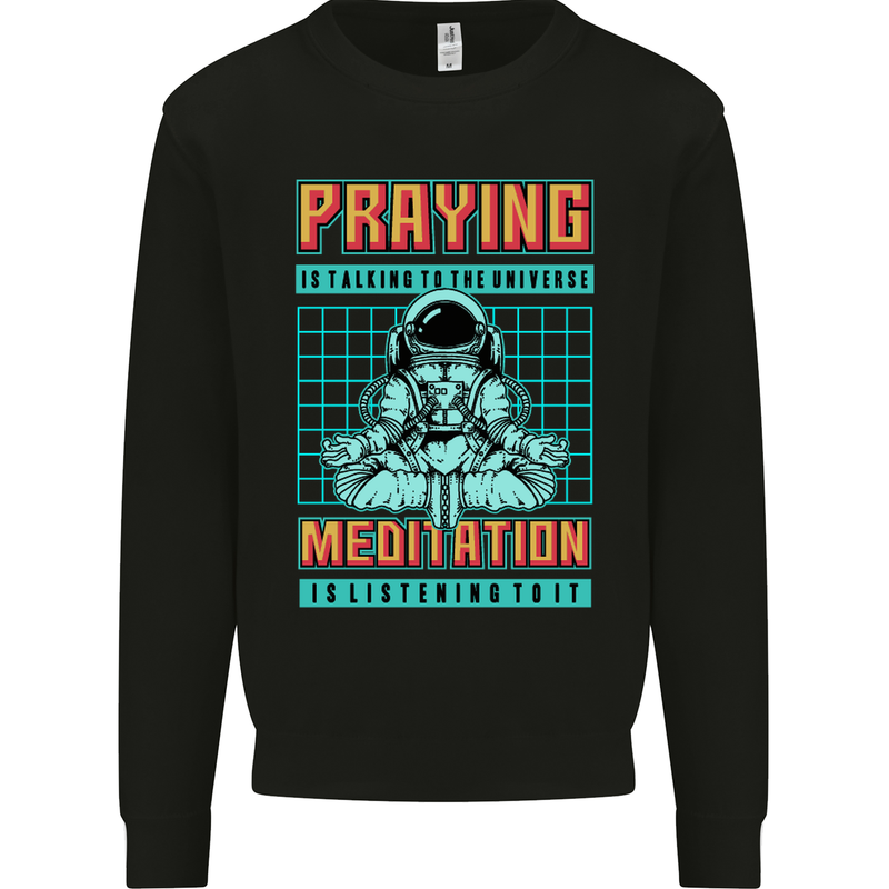 Praying and Meditation Space Universe Yoga Mens Sweatshirt Jumper Black