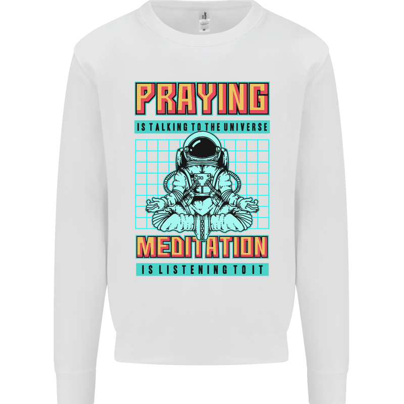 Praying and Meditation Space Universe Yoga Mens Sweatshirt Jumper White