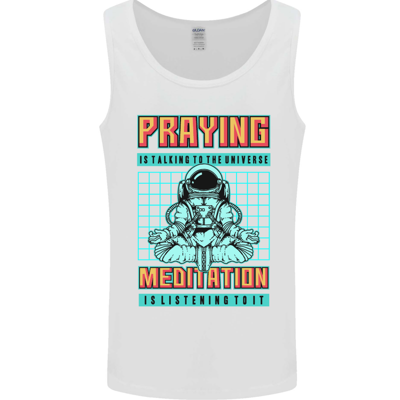Praying and Meditation Space Universe Yoga Mens Vest Tank Top White