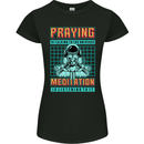 Praying and Meditation Space Universe Yoga Womens Petite Cut T-Shirt Black