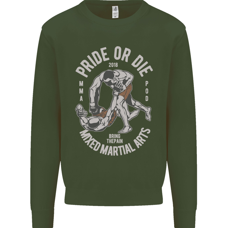 Pride MMA Muay Thai Mixed Martial Arts Kids Sweatshirt Jumper Forest Green