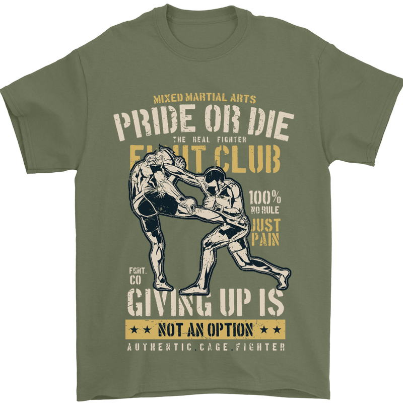 Pride MMA Muay Thai Mixed Martial Arts Mens T-Shirt Cotton Gildan Military Green