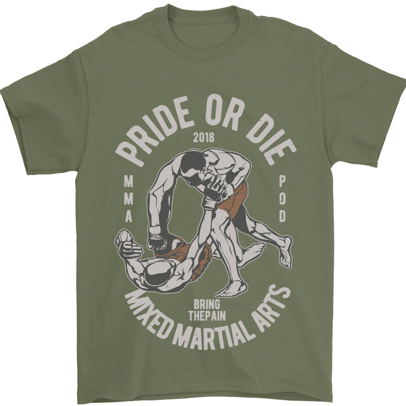 Pride MMA Muay Thai Mixed Martial Arts Mens T-Shirt Cotton Gildan Military Green