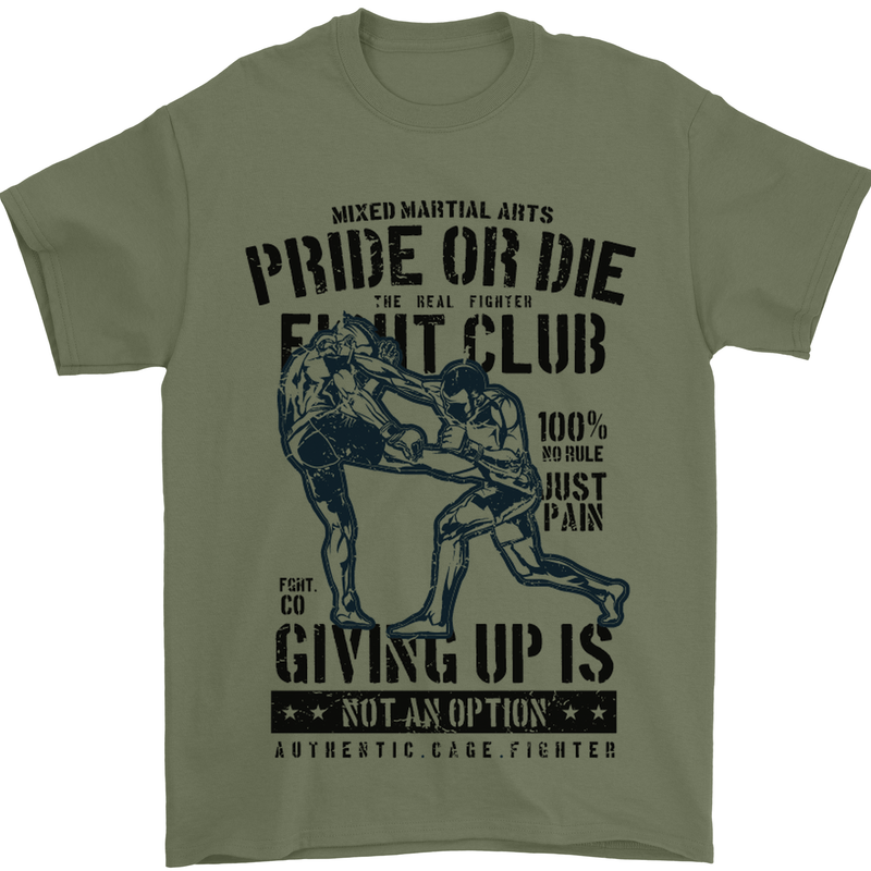 Pride MMA Muay Thai Mixed Martial Arts Mens T-Shirt Cotton Gildan Military Green