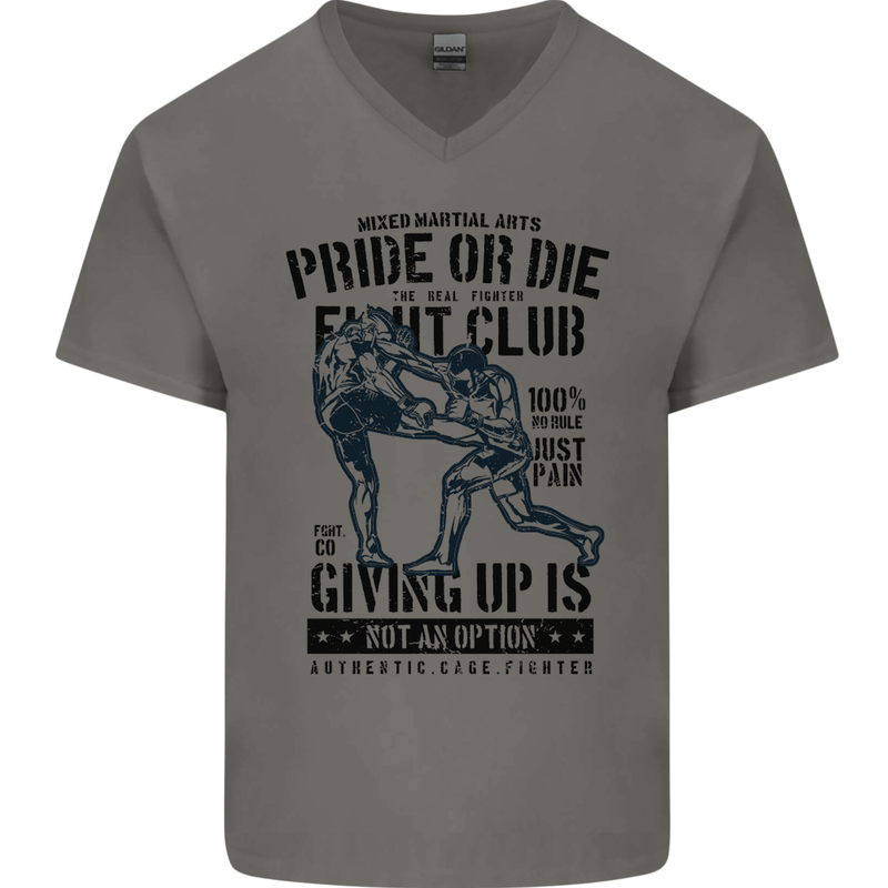 Pride MMA Muay Thai Mixed Martial Arts Mens V-Neck Cotton T-Shirt Charcoal