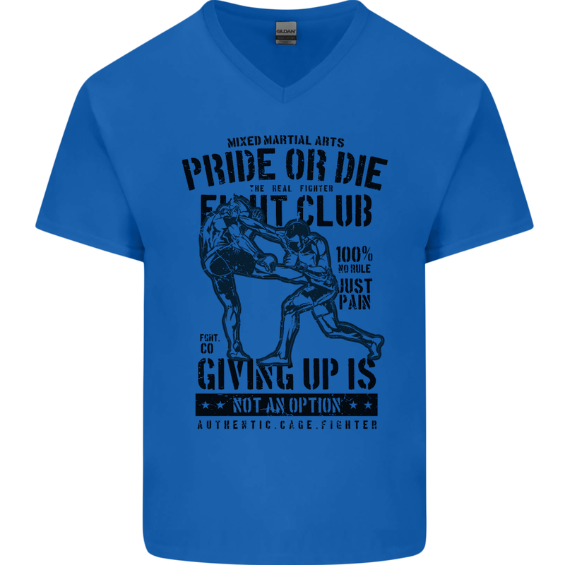 Pride MMA Muay Thai Mixed Martial Arts Mens V-Neck Cotton T-Shirt Royal Blue