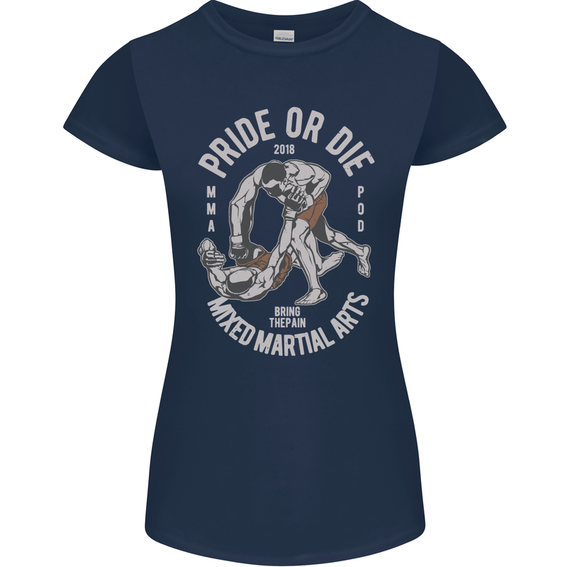 Pride MMA Muay Thai Mixed Martial Arts Womens Petite Cut T-Shirt Navy Blue