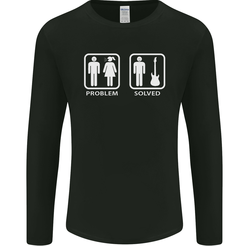 Problem Solved Guitar Funny Guitarist Mens Long Sleeve T-Shirt Black