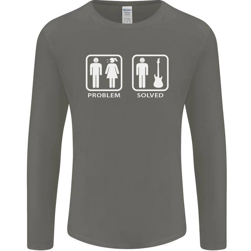 Problem Solved Guitar Funny Guitarist Mens Long Sleeve T-Shirt Charcoal