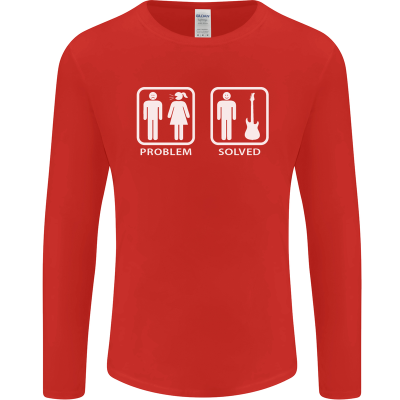 Problem Solved Guitar Funny Guitarist Mens Long Sleeve T-Shirt Red