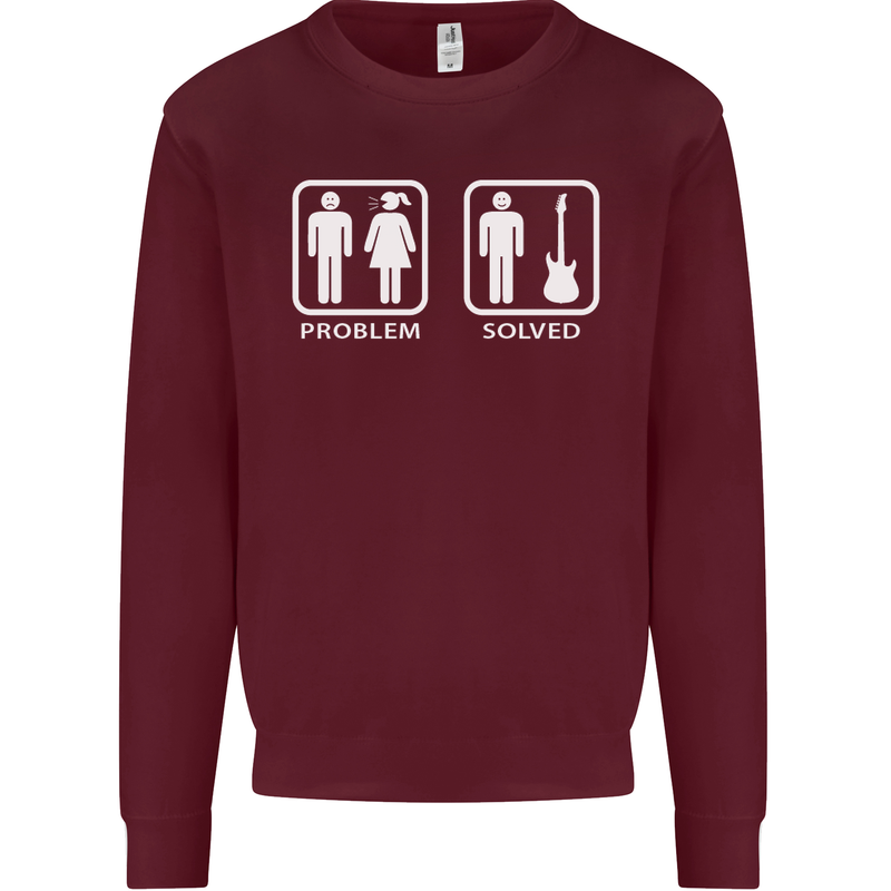Problem Solved Guitar Funny Guitarist Mens Sweatshirt Jumper Maroon