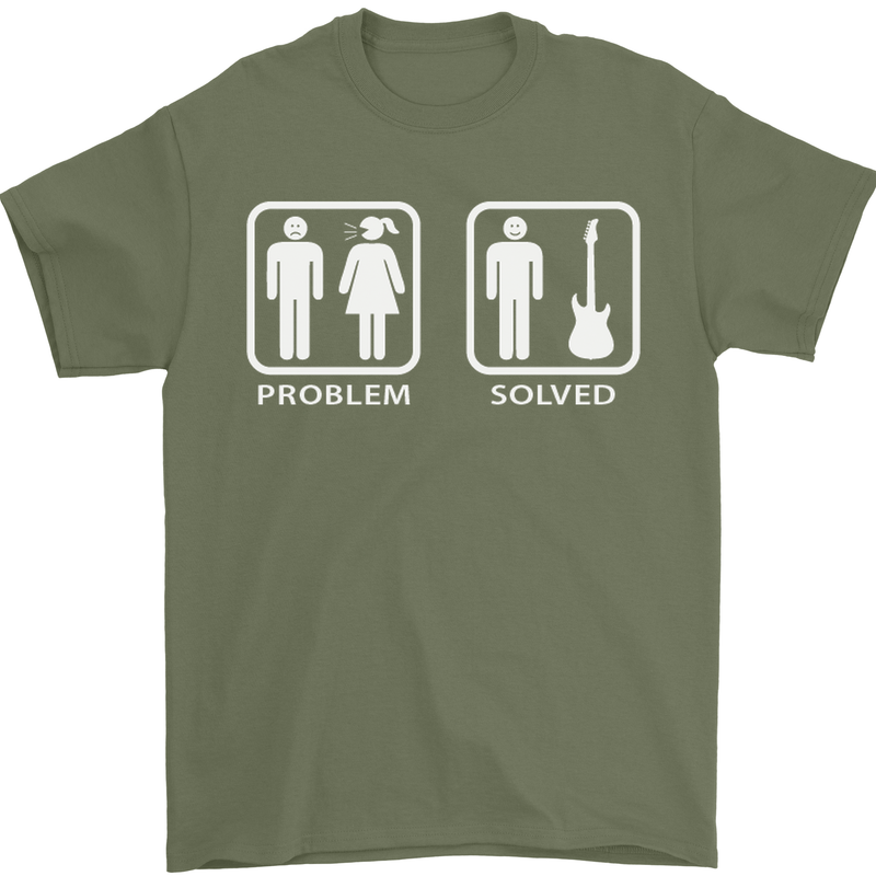 Problem Solved Guitar Funny Guitarist Mens T-Shirt Cotton Gildan Military Green