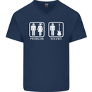 Problem Solved Guitar Funny Guitarist Mens V-Neck Cotton T-Shirt Navy Blue