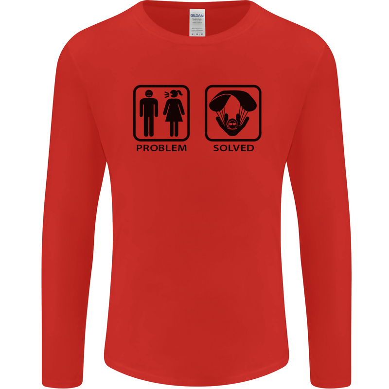 Problem Solved Skydive Freefall Paras Mens Long Sleeve T-Shirt Red