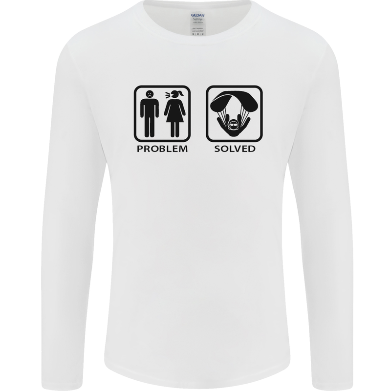 Problem Solved Skydive Freefall Paras Mens Long Sleeve T-Shirt White