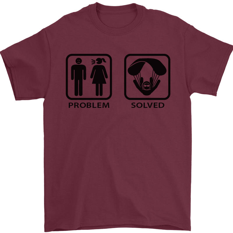 Problem Solved Skydive Freefall Paras Mens T-Shirt Cotton Gildan Maroon