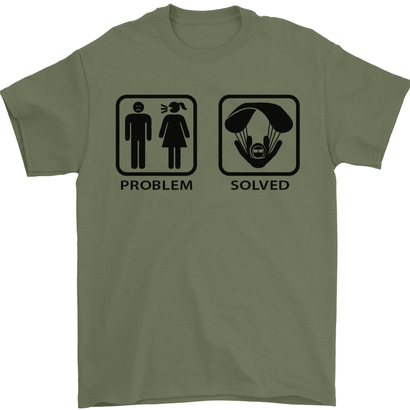 Problem Solved Skydive Freefall Paras Mens T-Shirt Cotton Gildan Military Green