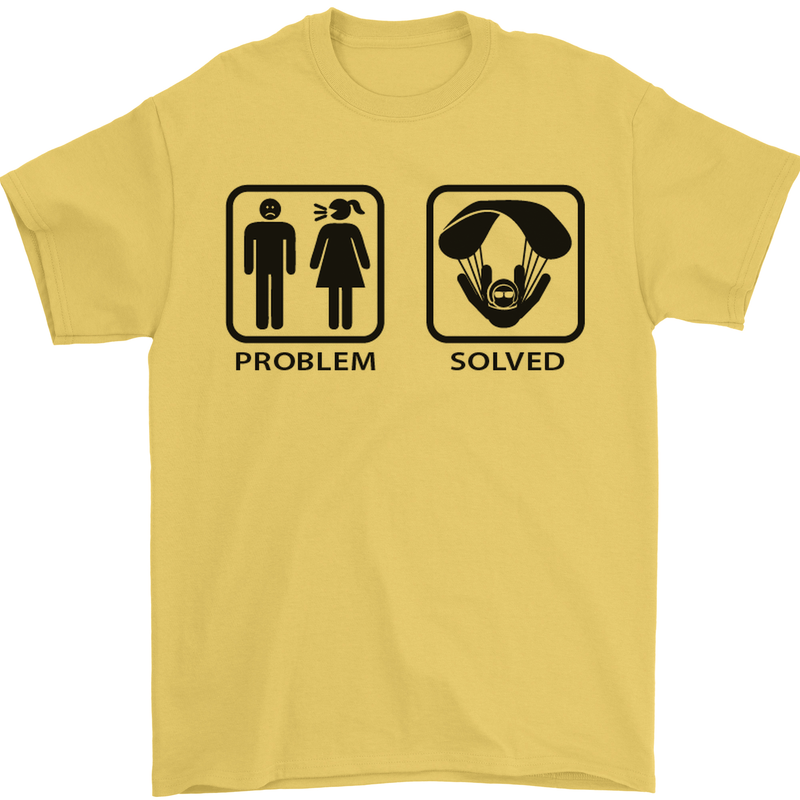 Problem Solved Skydive Freefall Paras Mens T-Shirt Cotton Gildan Yellow