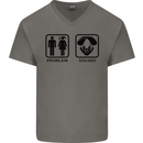 Problem Solved Skydive Freefall Paras Mens V-Neck Cotton T-Shirt Charcoal