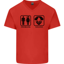 Problem Solved Skydive Freefall Paras Mens V-Neck Cotton T-Shirt Red