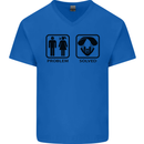 Problem Solved Skydive Freefall Paras Mens V-Neck Cotton T-Shirt Royal Blue