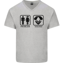 Problem Solved Skydive Freefall Paras Mens V-Neck Cotton T-Shirt Sports Grey