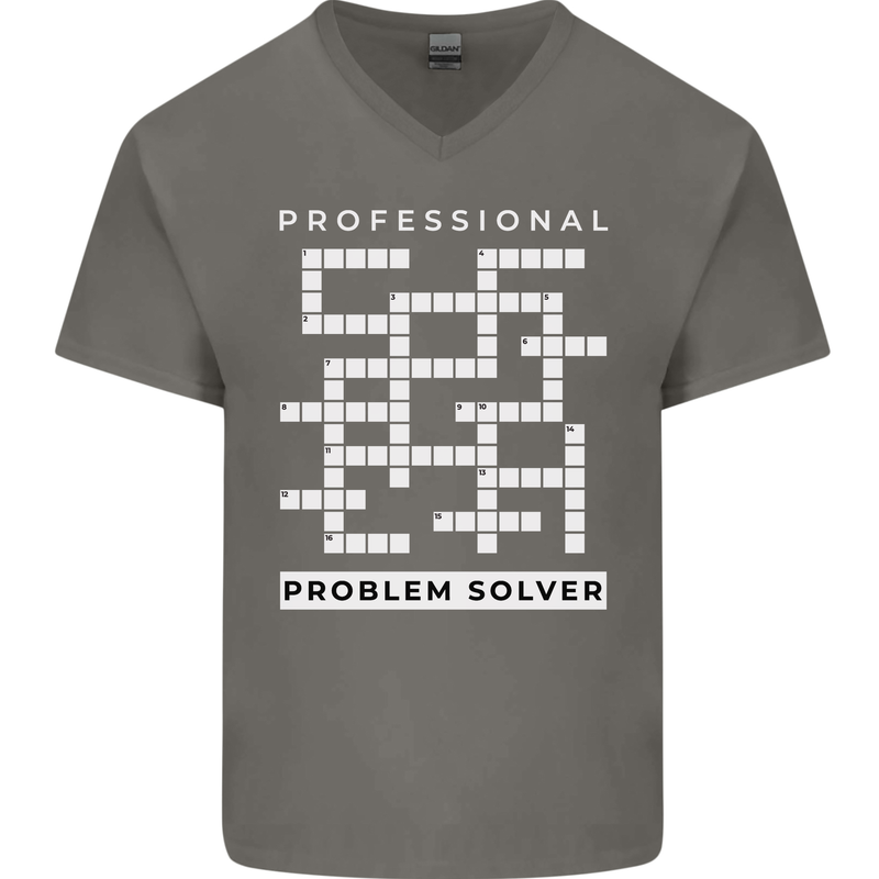 Professional Problem Solver Crossword Nerd Mens V-Neck Cotton T-Shirt Charcoal