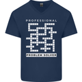 Professional Problem Solver Crossword Nerd Mens V-Neck Cotton T-Shirt Navy Blue