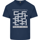 Professional Problem Solver Crossword Nerd Mens V-Neck Cotton T-Shirt Navy Blue