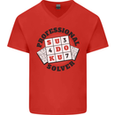 Professional Sudoku Solver Funny Mens V-Neck Cotton T-Shirt Red