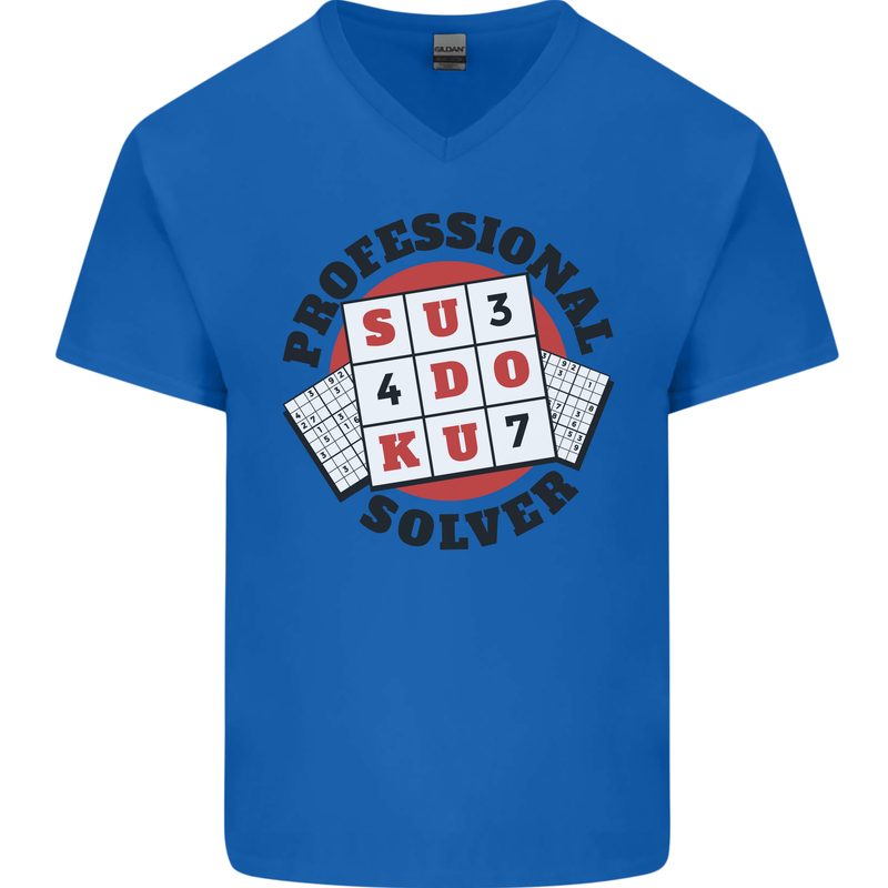 Professional Sudoku Solver Funny Mens V-Neck Cotton T-Shirt Royal Blue