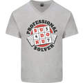 Professional Sudoku Solver Funny Mens V-Neck Cotton T-Shirt Sports Grey