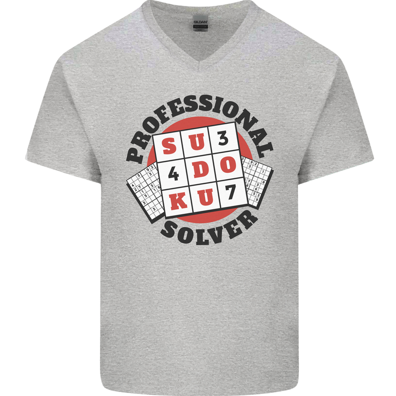 Professional Sudoku Solver Funny Mens V-Neck Cotton T-Shirt Sports Grey