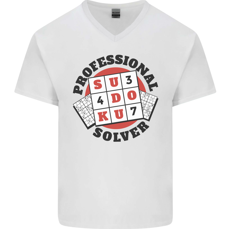 Professional Sudoku Solver Funny Mens V-Neck Cotton T-Shirt White