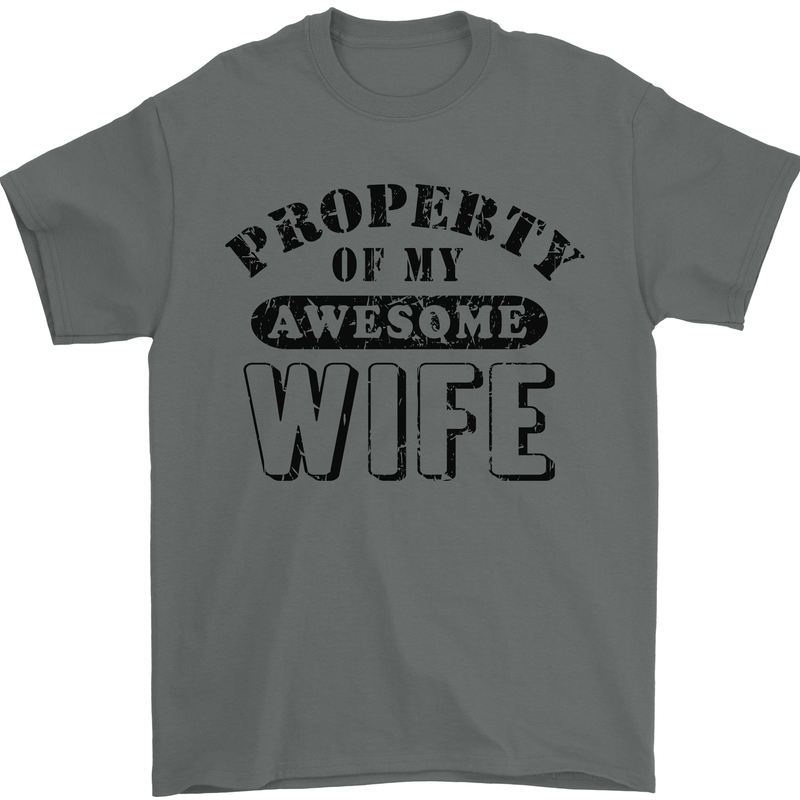 Property of My Awesome Wife Valentine's Day Mens T-Shirt Cotton Gildan Charcoal