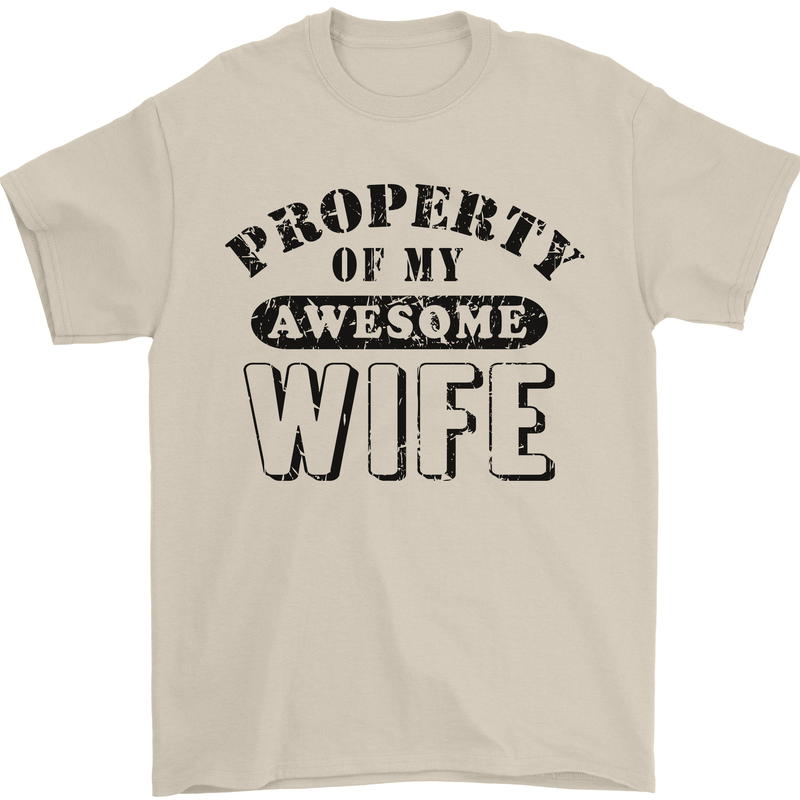 Property of My Awesome Wife Valentine's Day Mens T-Shirt Cotton Gildan Sand