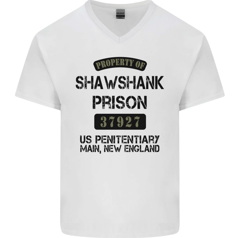 Property of Shawshank Prison Movie 90's Mens V-Neck Cotton T-Shirt White