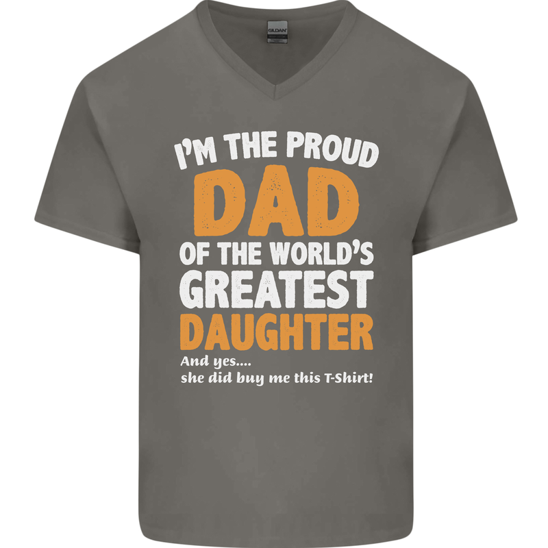Proud World's Greatest Daughter Fathers Day Mens V-Neck Cotton T-Shirt Charcoal