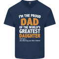 Proud World's Greatest Daughter Fathers Day Mens V-Neck Cotton T-Shirt Navy Blue