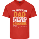 Proud World's Greatest Daughter Fathers Day Mens V-Neck Cotton T-Shirt Red