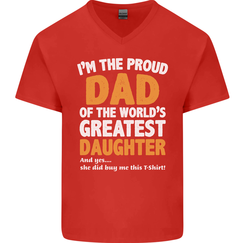 Proud World's Greatest Daughter Fathers Day Mens V-Neck Cotton T-Shirt Red