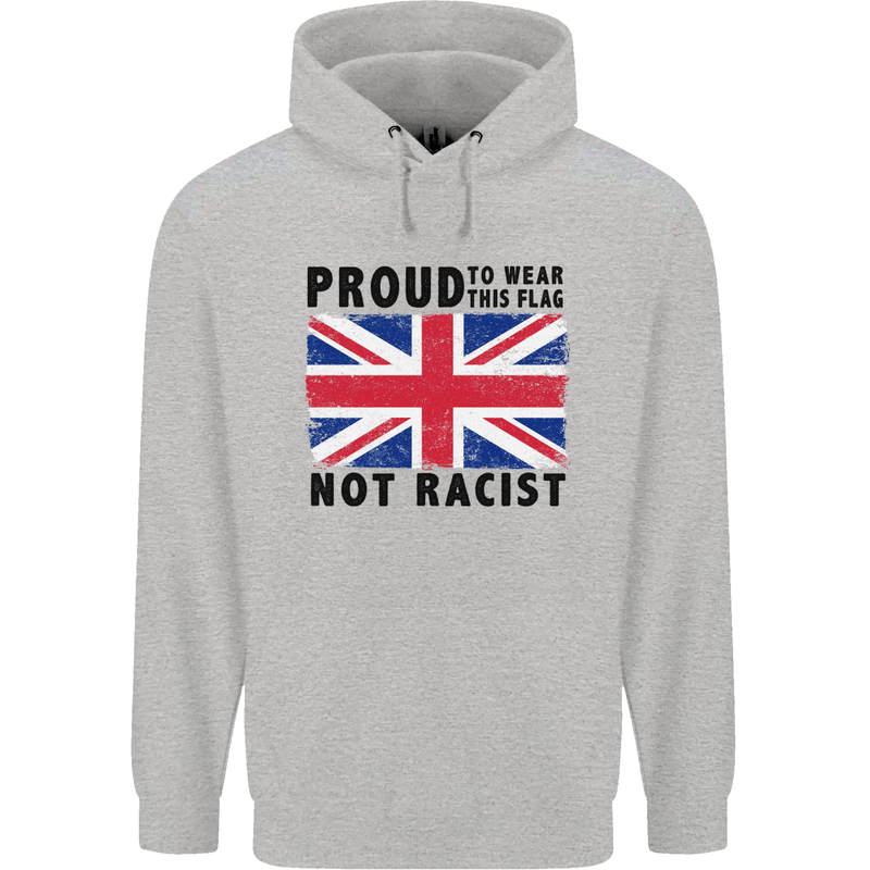Proud to Wear Flag Not Racist Union Jack Childrens Kids Hoodie Sports Grey