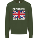 Proud to Wear Flag Not Racist Union Jack Kids Sweatshirt Jumper Forest Green