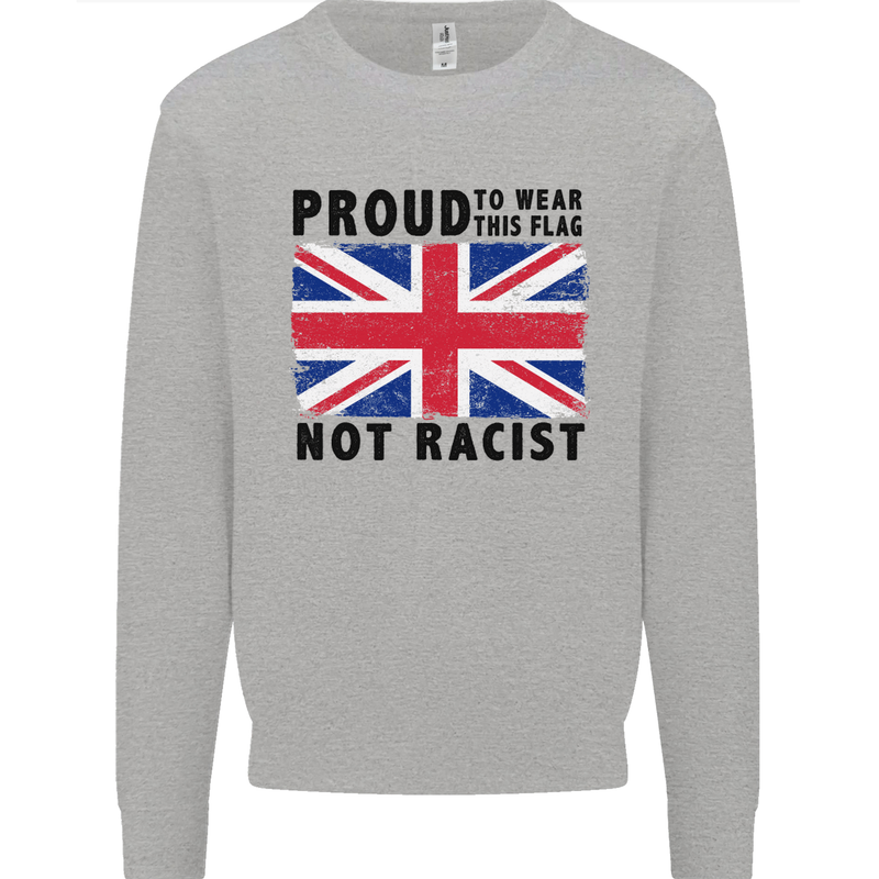 Proud to Wear Flag Not Racist Union Jack Kids Sweatshirt Jumper Sports Grey